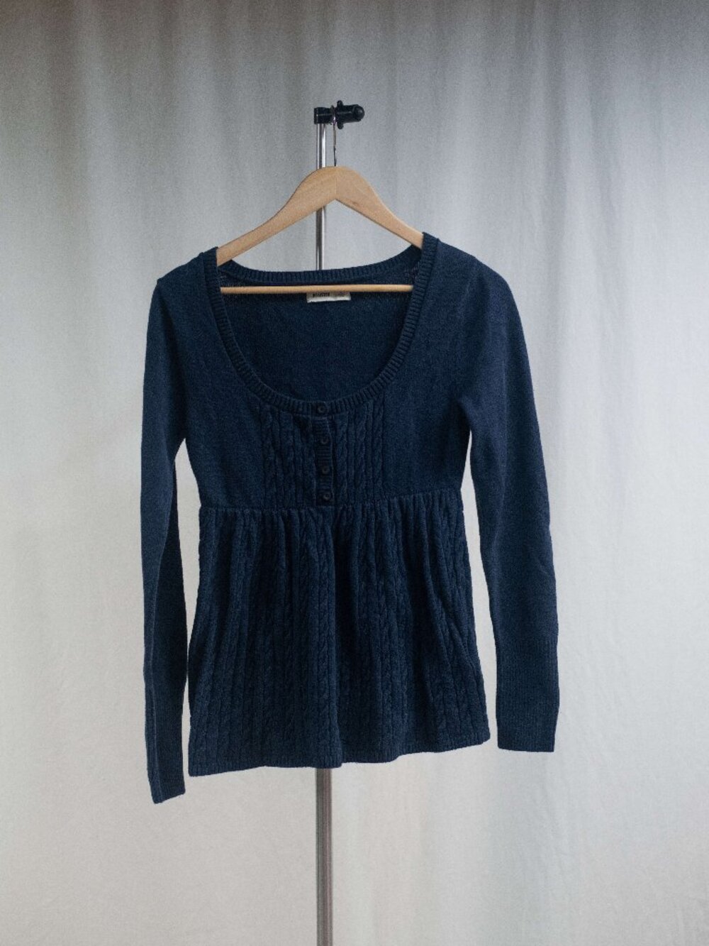 Hollister Navy Long-Sleeve Cable Knit Baby Doll Y2K Top